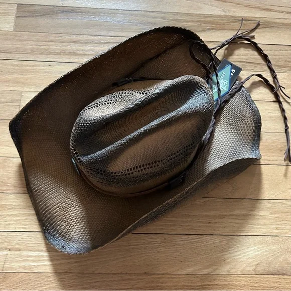 New Saddleback Western festival Cowboy concert paper straw leather silver hat - Picture 7 of 11